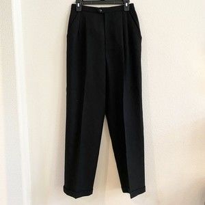 Kasper Wool Dress Pants Size 10 Dark Black Lined Career Pleated Cuffed